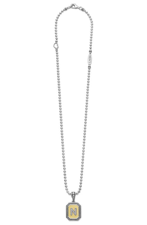 Lagos Signature Caviar Diamond Initial Pendant Necklace In Two-tone N