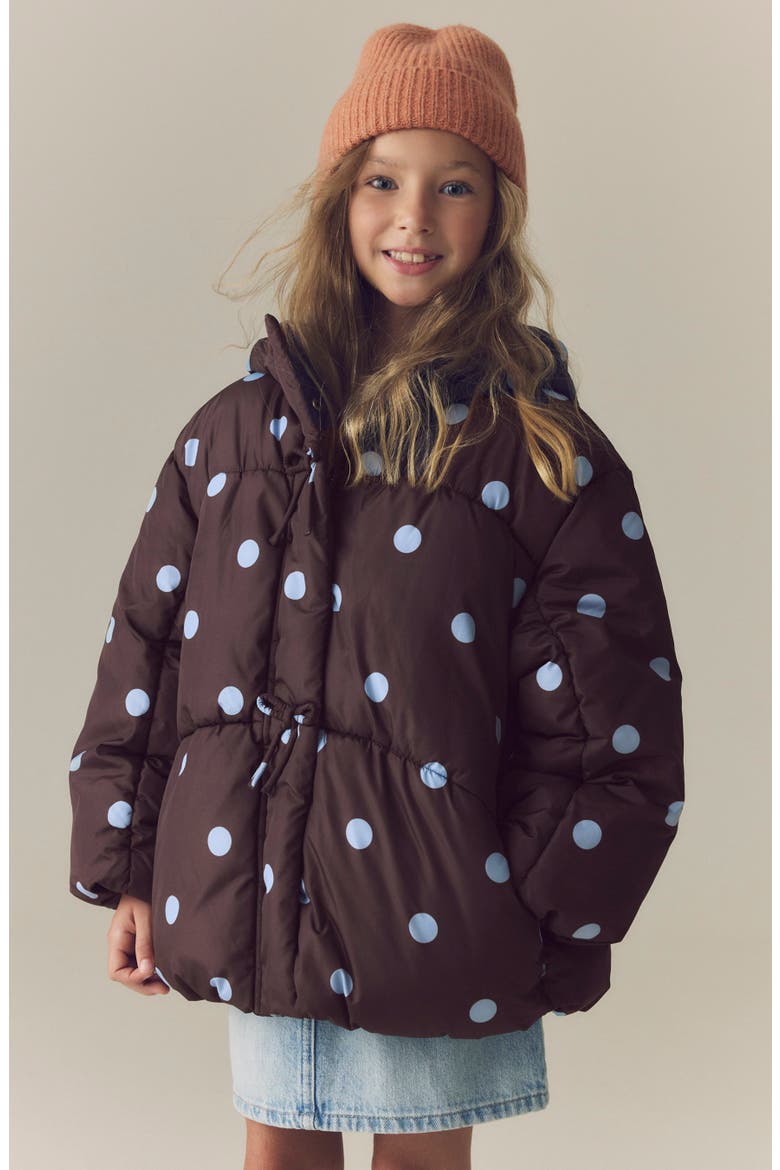 Kids' Polka Dot Puffer Coat, Alternate, color, BROWN