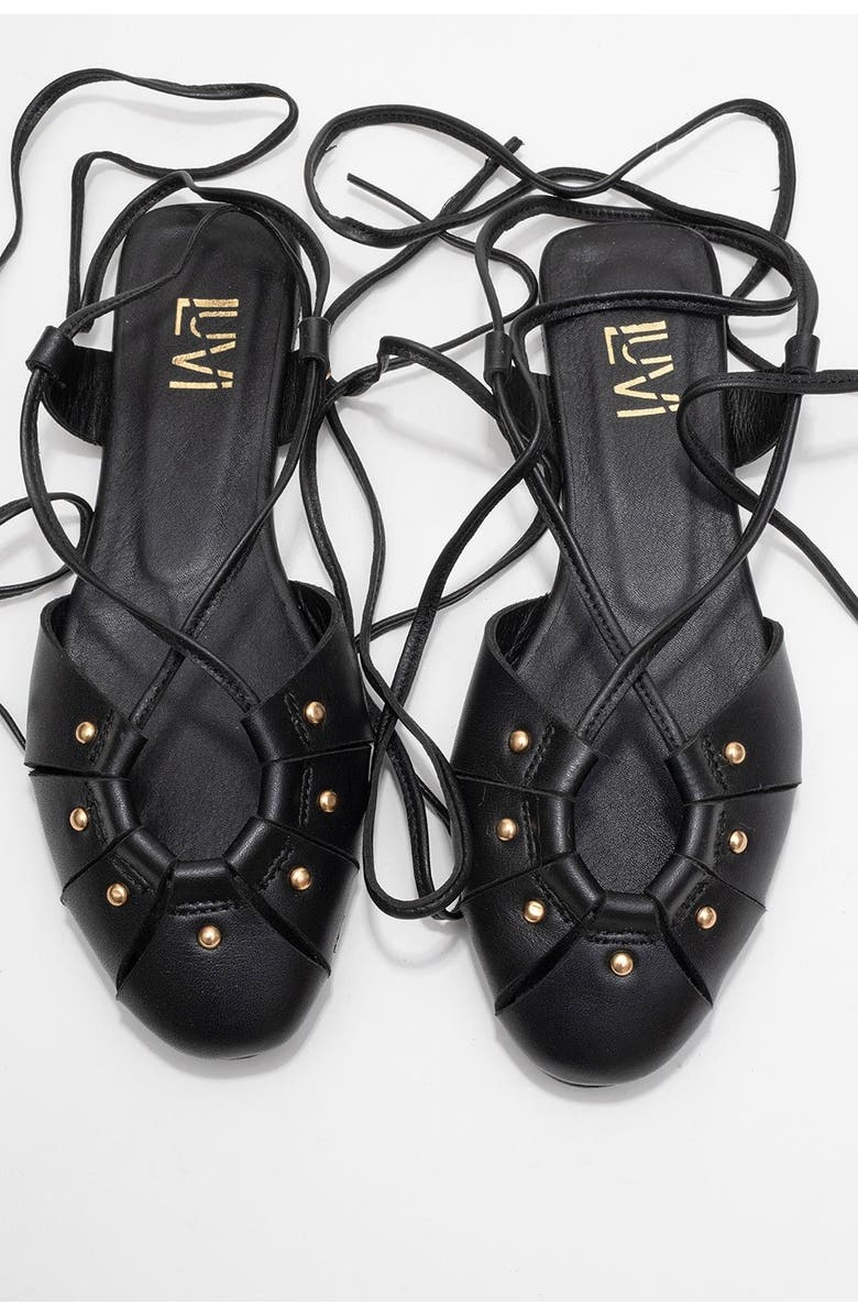 Forever & Always Shoes Daria Leather Ankle Lace-Up Sandal, Alternate, color, Black