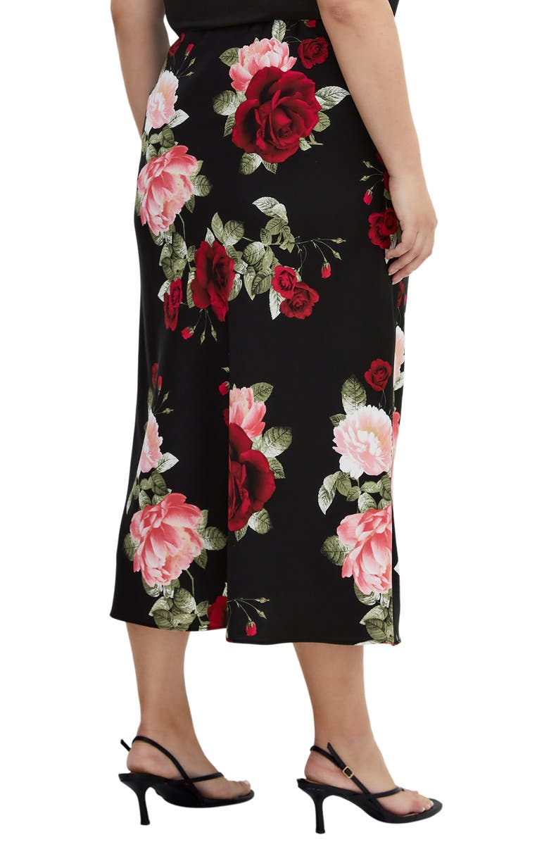 City Chic Cherie Floral Print Satin Midi Skirt, Alternate, color,