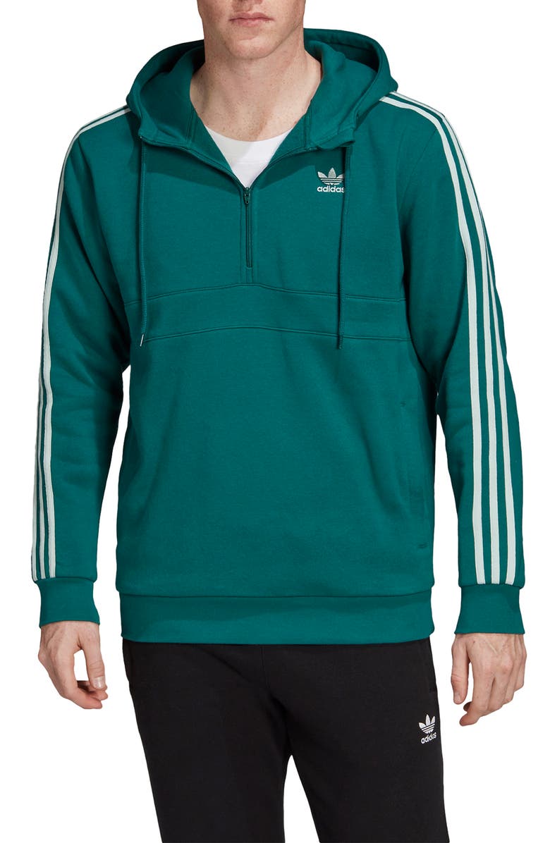 adidas Originals 3-Stripes Half Zip Pullover Hoodie, Main, color,