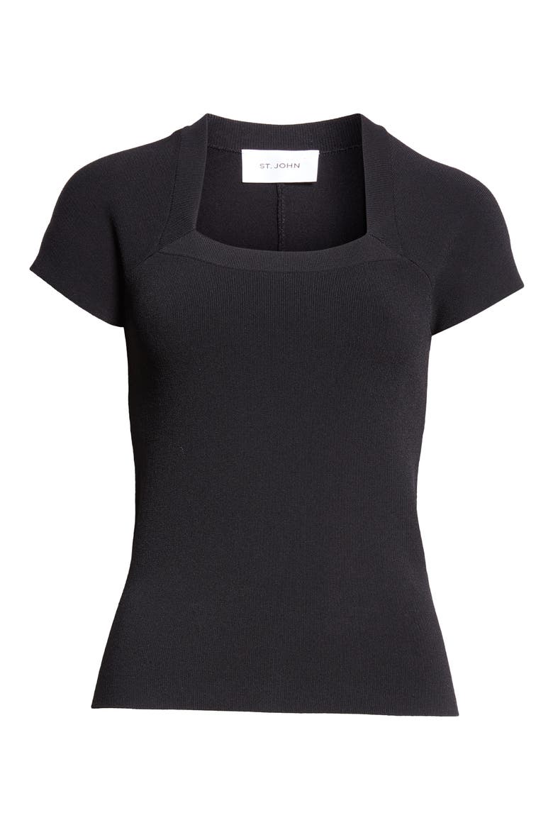 Interlock Knit Short Sleeve Sweater, Alternate, color, BLACK