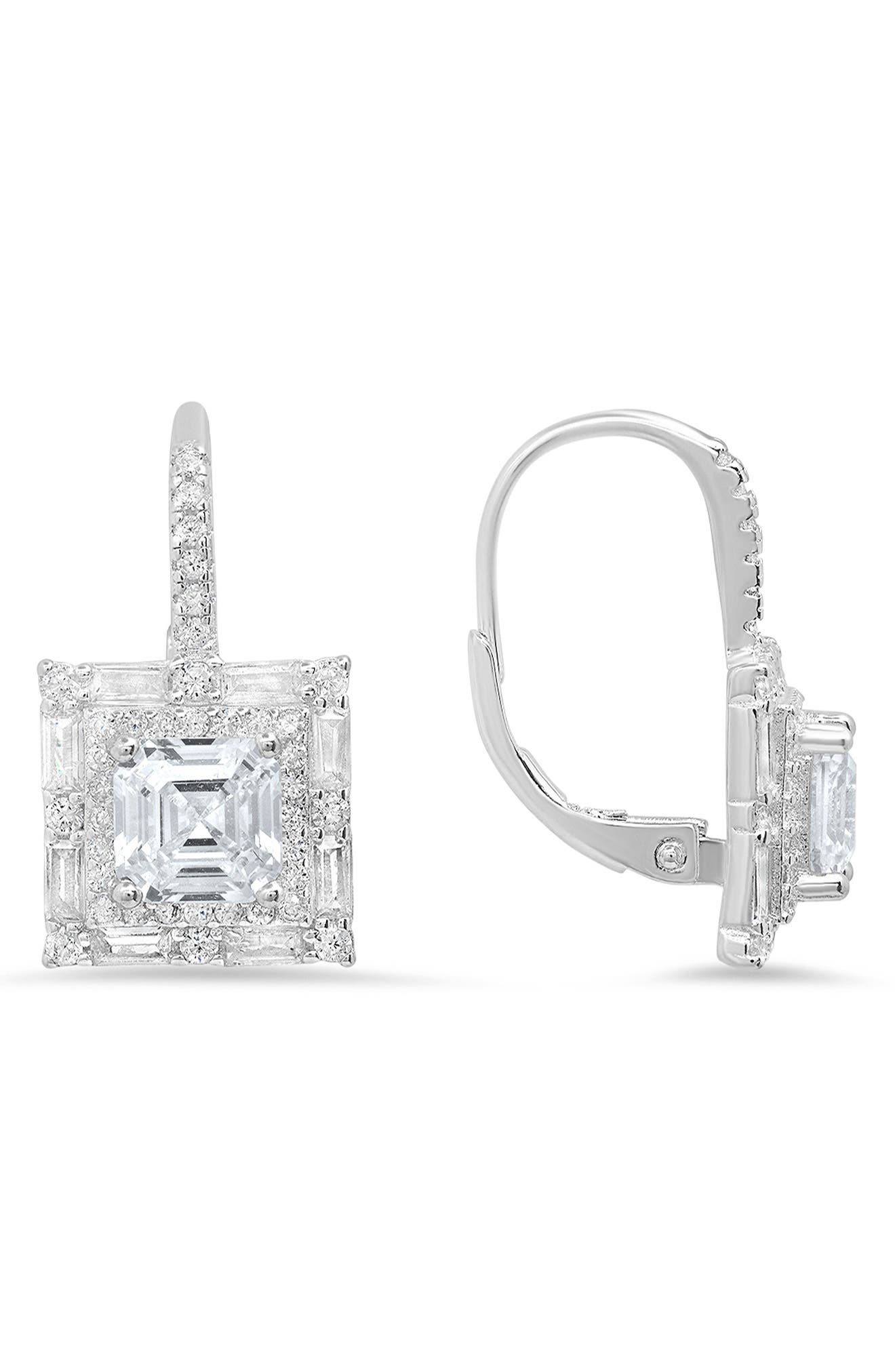 Queen Jewels Sterling Silver Asscher Cut CZ Drop Earrings