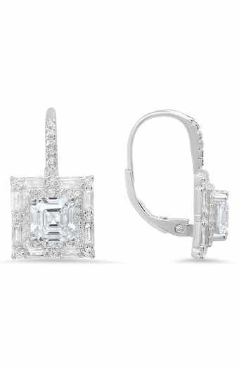 Sterling Silver Asscher Cut CZ Drop Earrings