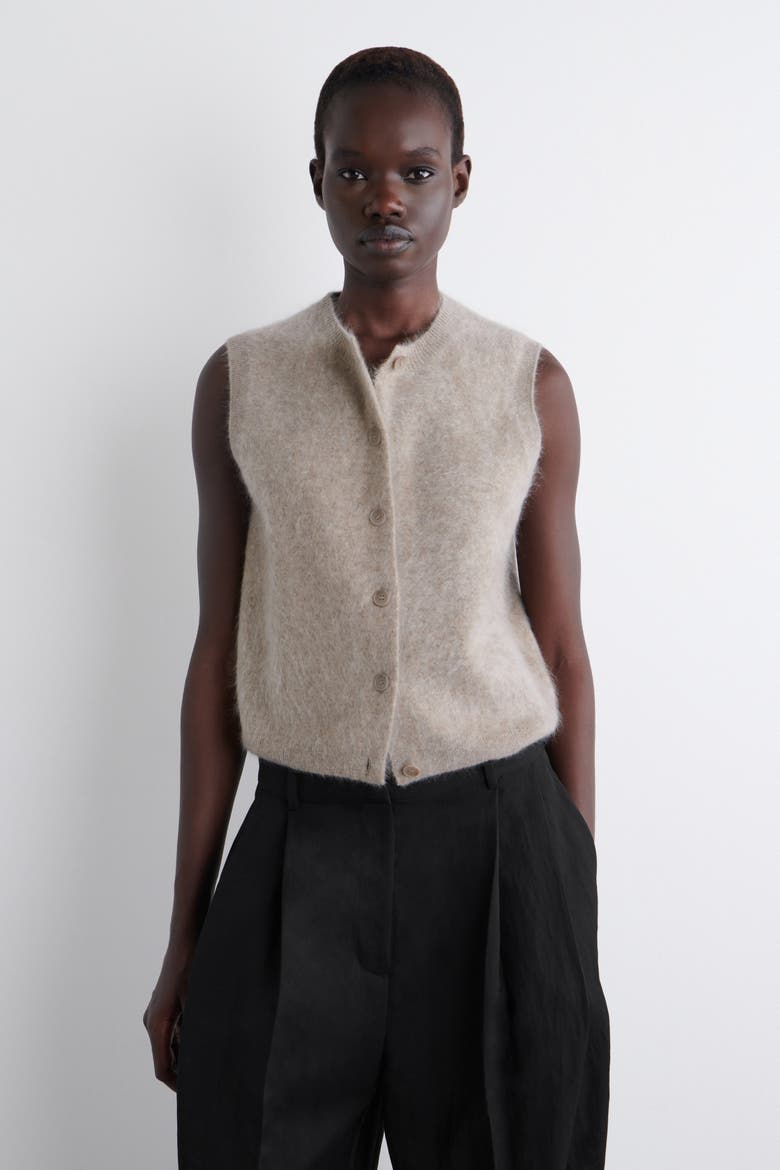 Brushed-Cashmere Vest, Main, color, BEIGE