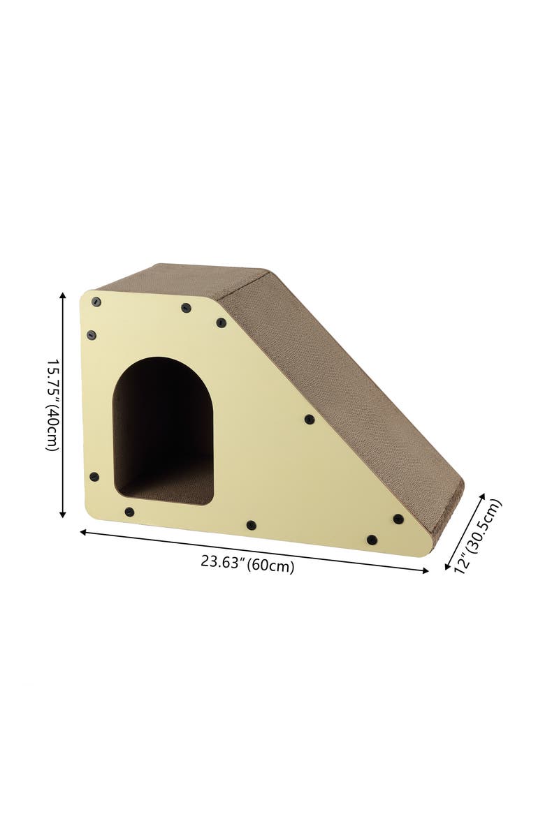 The Licker Store Kento 23.63" Minimalist Cardboard Angled Cat Cave Scratcher with Catnip, Alternate, color, Almond