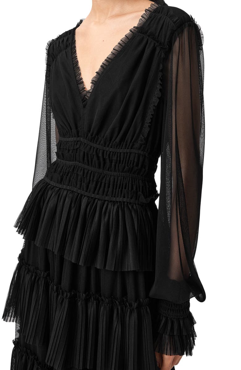 AllSaints Xantara Long Sleeve Tiered Dress, Alternate, color, Black