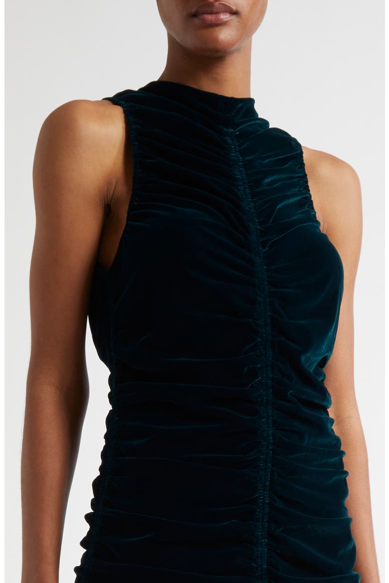Niva Ruched Sleeveless Velvet Dress, Alternate, color, TEAL