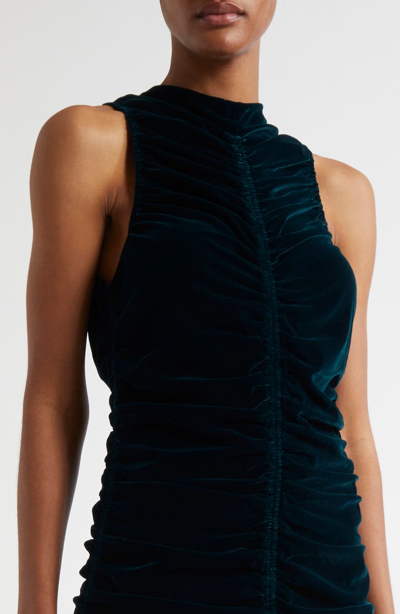 Reiss Niva Ruched Sleeveless Velvet Dress, Alternate, color, Teal