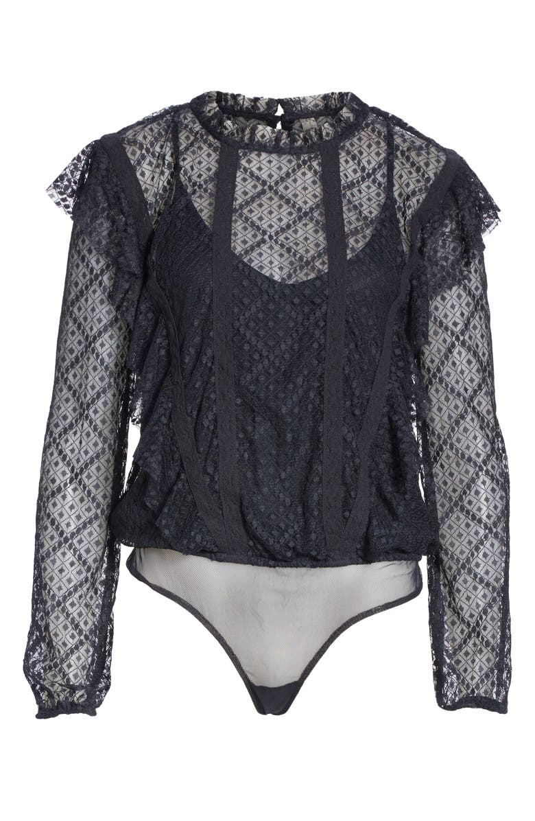 Free People Goldie Long Sleeve Lace Bodysuit, Alternate, color,