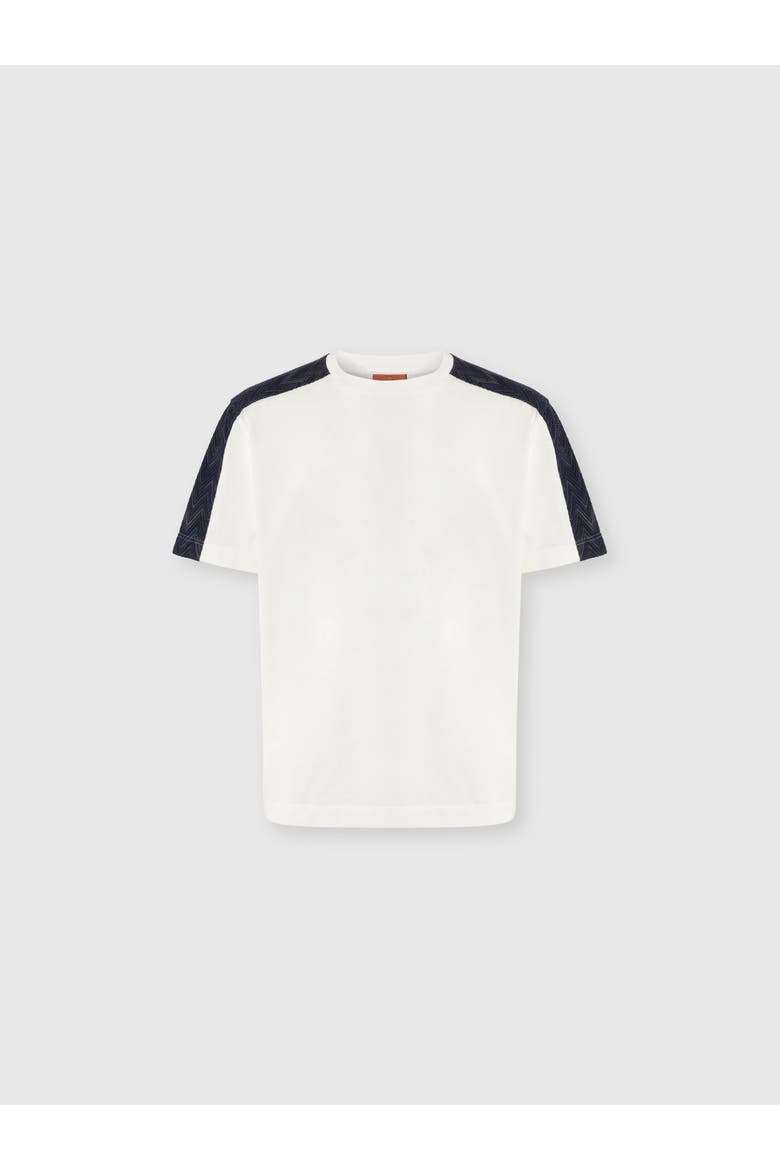 Cotton Crewneck T-shirt With Chevron Insert, Main, color, White & Blue