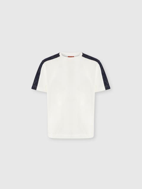 Cotton Crewneck T-shirt With Chevron Insert