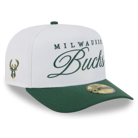 Men's New Era White/Hunter Green Milwaukee Bucks 2025 NBA Draft A-Frame 59FIFTY Fitted Hat