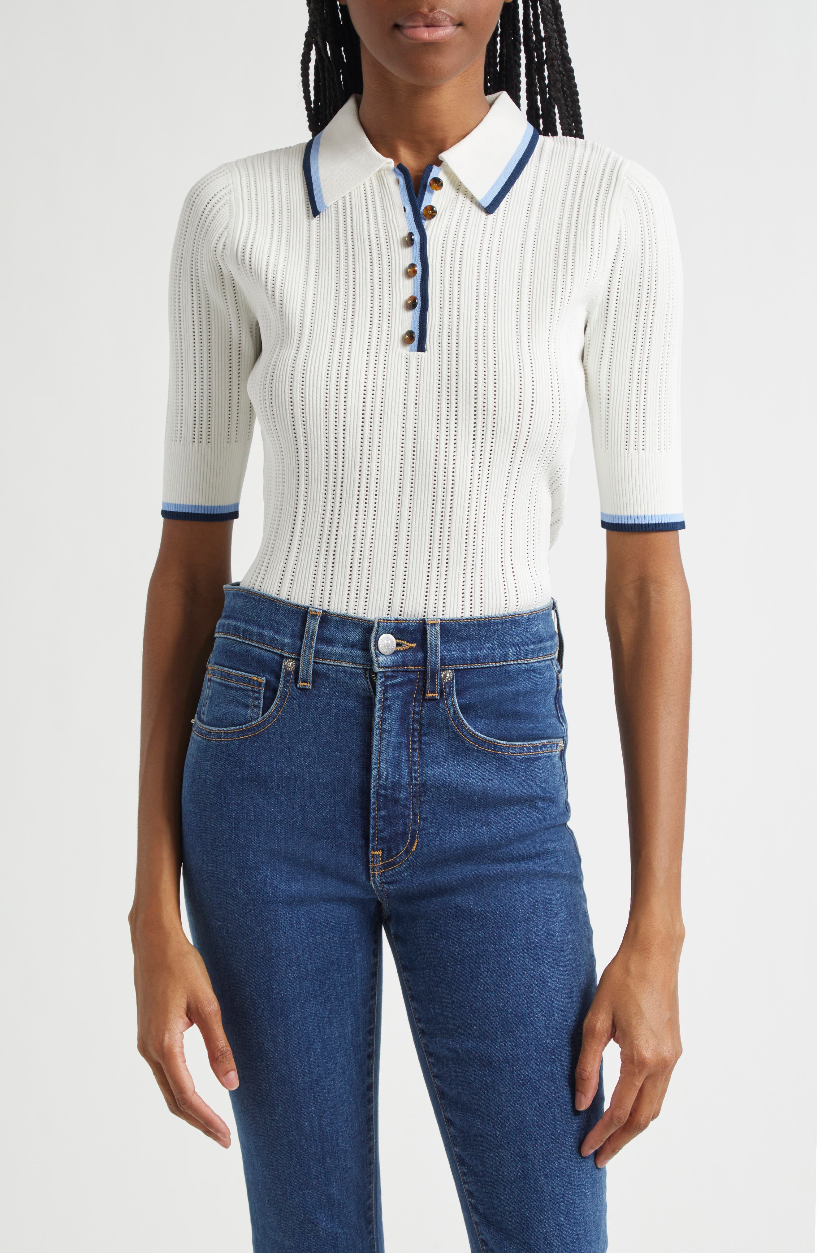 Veronica Beard Soza Tipped Pointelle Sweater