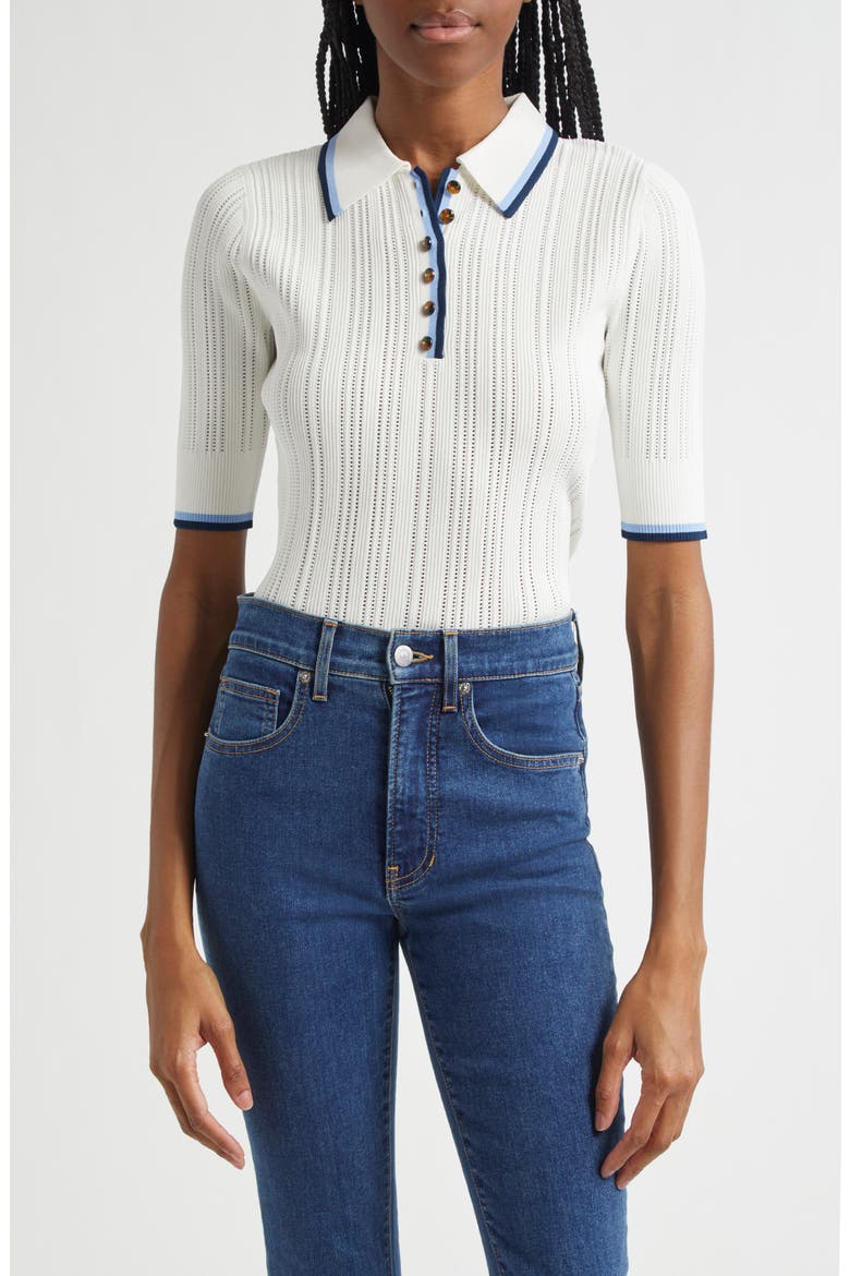 Soza Tipped Pointelle Sweater, Main, color, OFF-WHITE