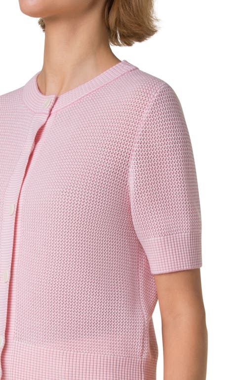 Akris Punto Stripe Short Sleeve Virgin Wool Cardigan In Pale Pink-cream