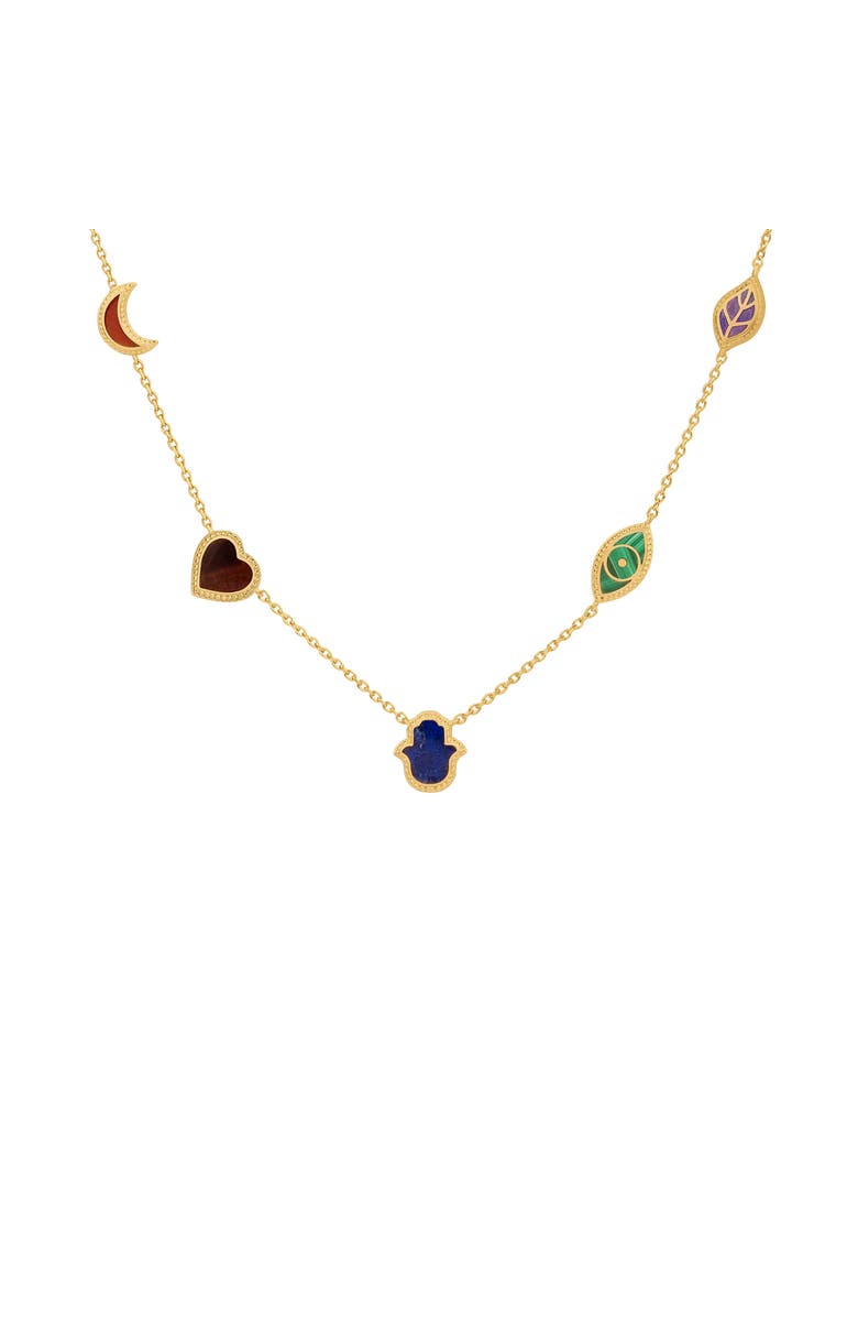 Karma and Luck Sublime Beauty Multi-Symbol & Multi-Gemstone Necklace, Main, color, Gold/Multicolor