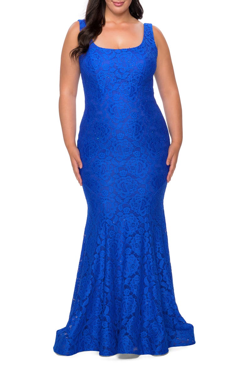 Stretch Lace Plus Size Gown with Beading, Main, color, ROYAL BLUE