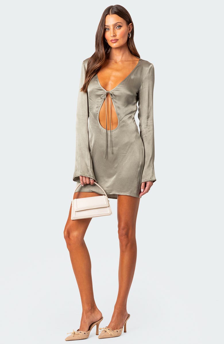 EDIKTED Cutout Long Sleeve Satin Minidress, Alternate, color,
