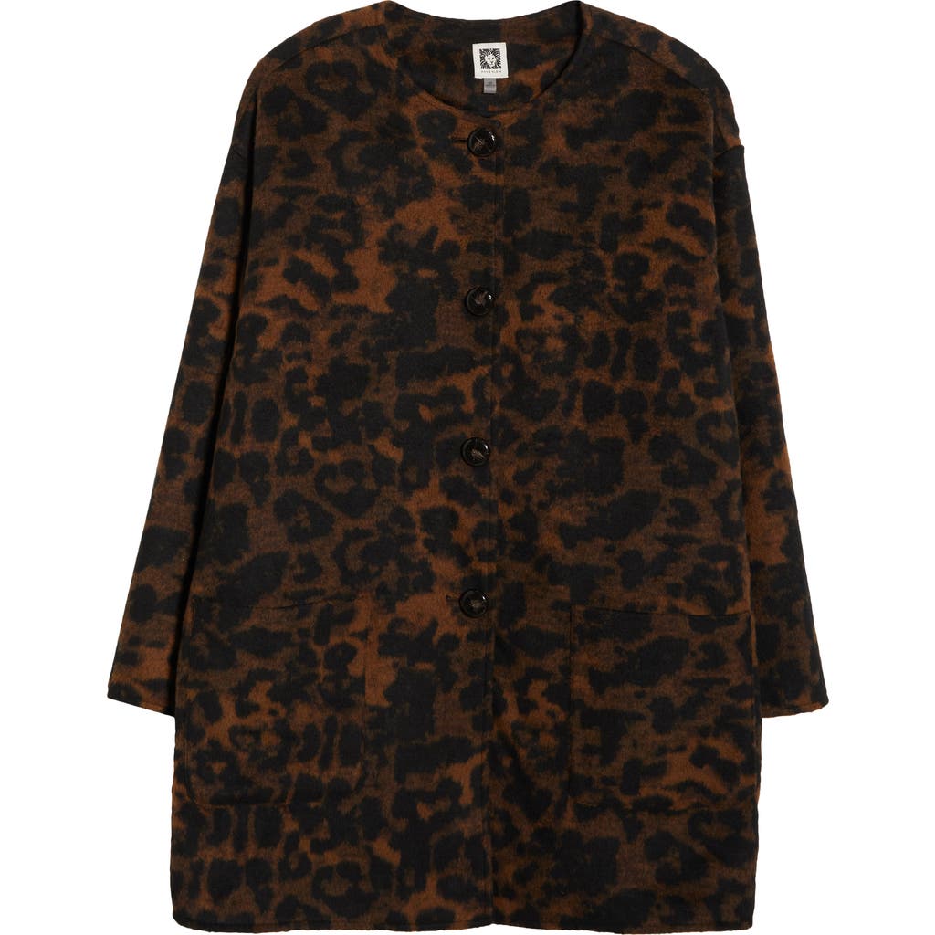 Anne Klein Leopard Print Topper Jacket In Brown