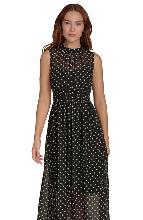Tommy Hilfiger Sleeveless Polka Dot Maxi Dress In Black/ivory
