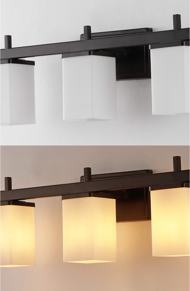 JONATHAN Y Caia 22.38" 3-Light Modern Contemporary Vanity Light with Frosted Glass Shades and Bathroom Hardware Accessory Set, Alternate, color, 