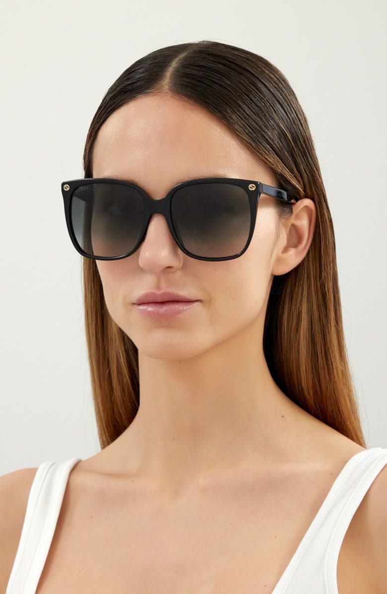 Gucci 57mm Gradient Square Sunglasses, Alternate, color, Black/ Grey