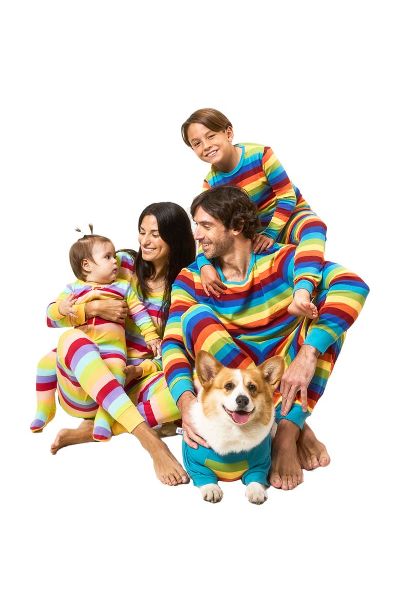 Leveret Kids Short Sleeve Cotton Striped Matching Family Pajamas, Alternate, color, Colorful Boys