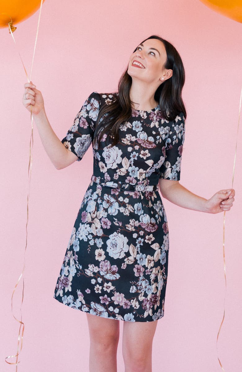 Gal Meets Glam Collection Presley Tapestry Jacquard Dress, Alternate, color, Brown Multi