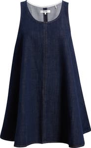 FRAME Skipper Sleeveless Cotton Blend Denim Trapeze Minidress