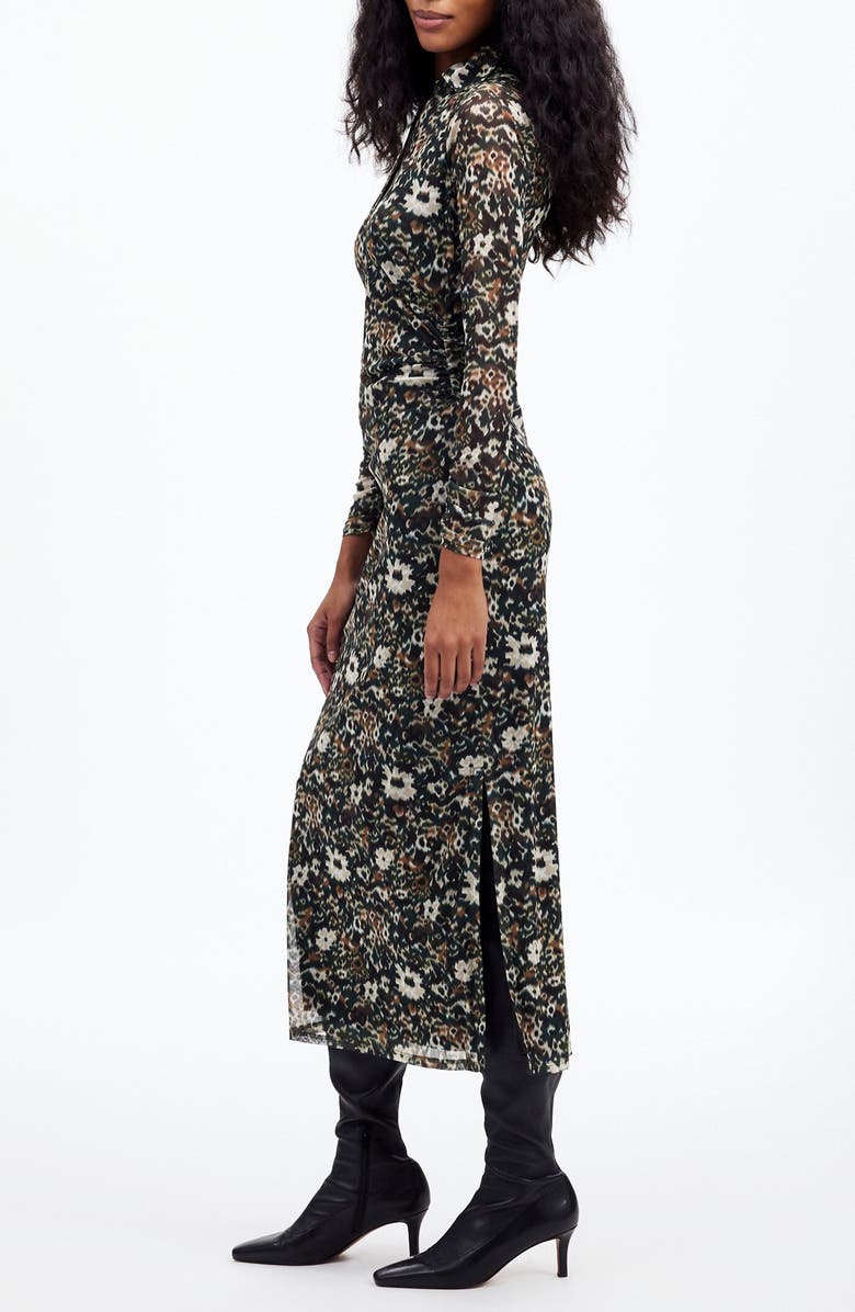 Madewell Floral Long Sleeve Polo Midi Dress, Alternate, color, Mossy Umber