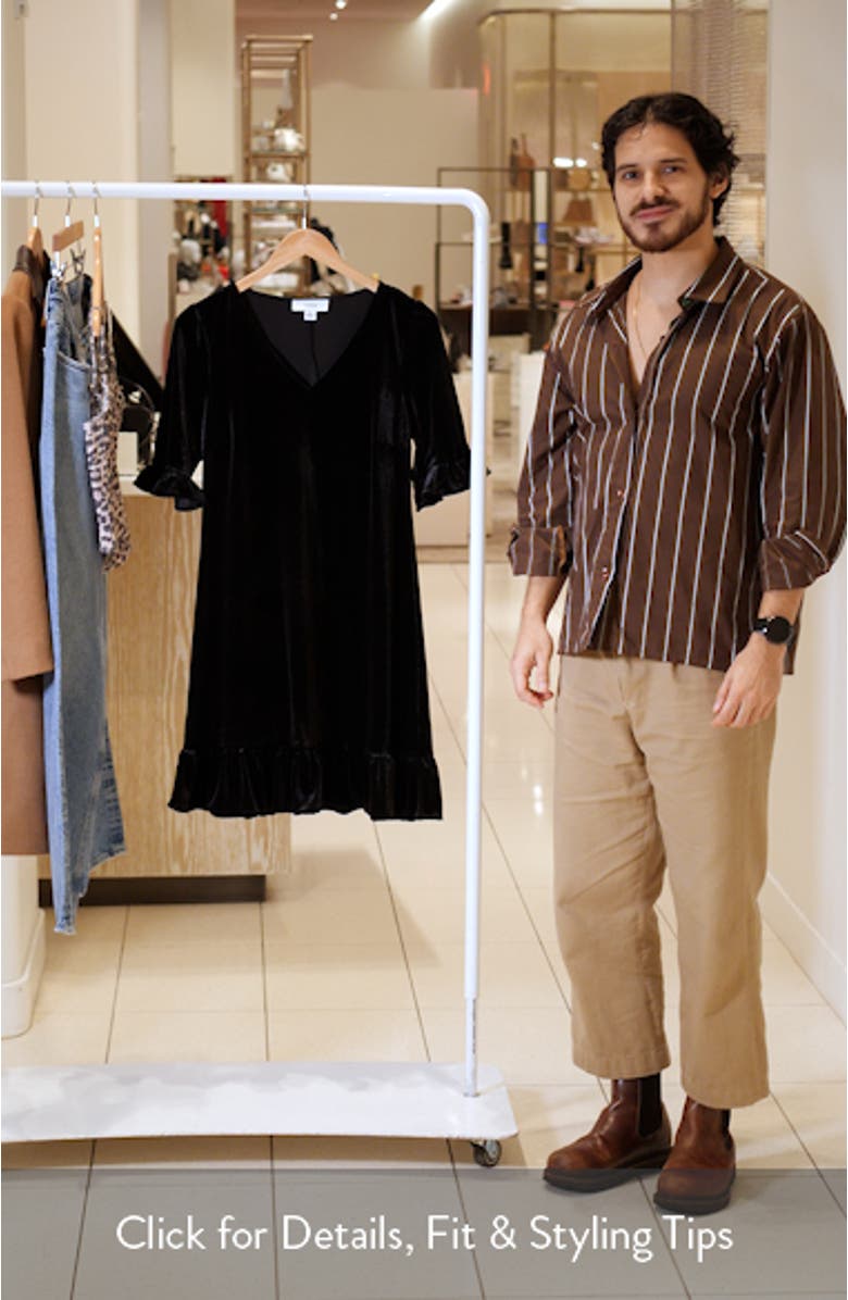 V Neck Elbow Sleeve Velvet Minidress, sales video thumbnail