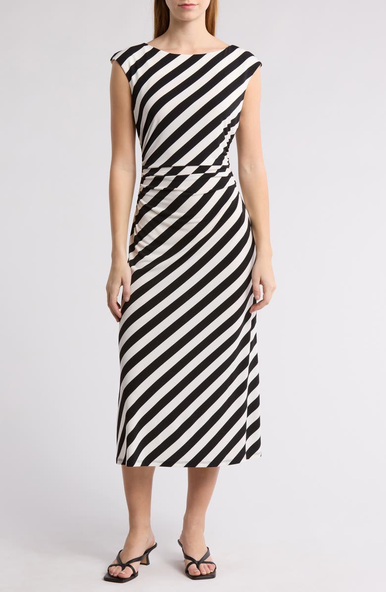 Connected Apparel Ruched Midi Dress, Main, color,