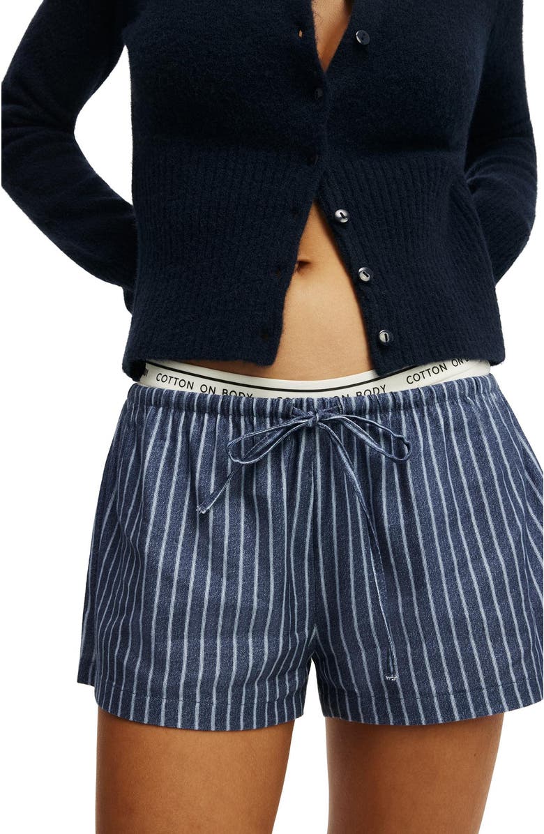 COTTON ON BODY Women's Cloud Soft Flannel Short, Alternate, color, Gerry Stripe Steely Blue
