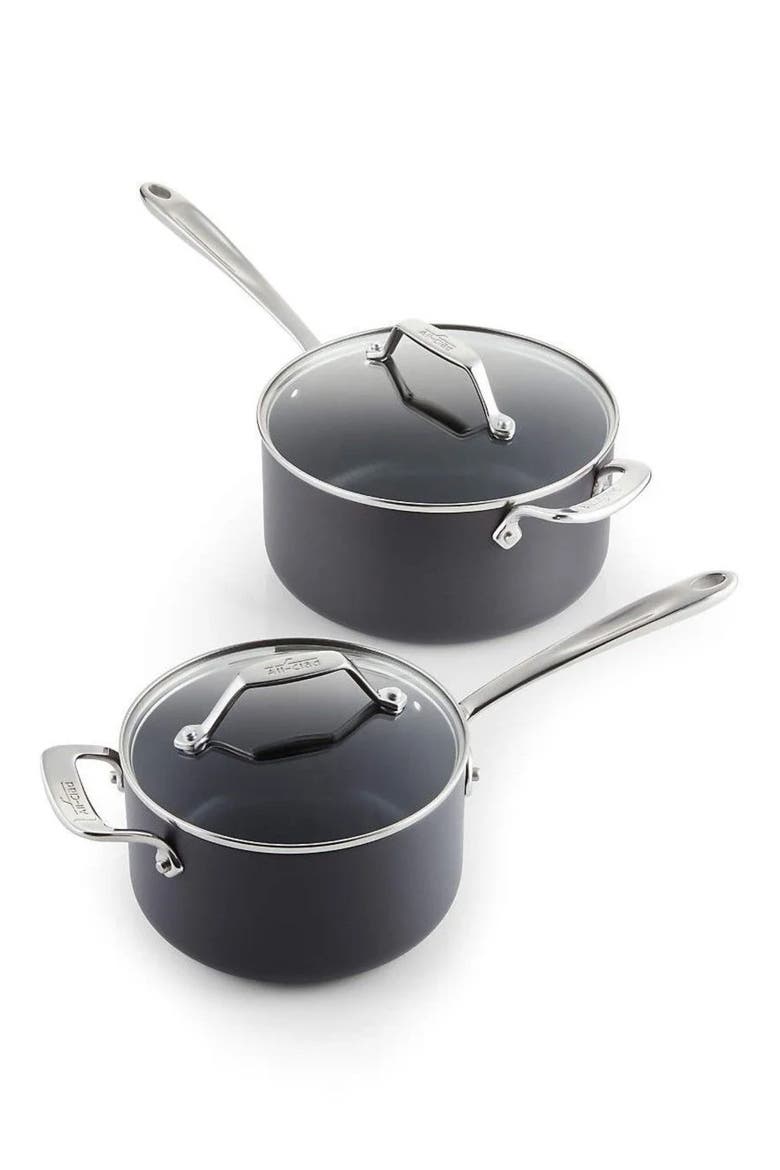 Hard Anodized Aluminum 2.5-Quart & 4-Quart Nonstick Saucepan Set, Main, color, SILVER