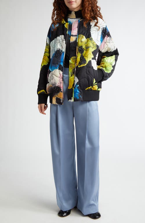 Stine Goya Quilted Bomber Jacket In Watercolor Bloom In Watercolor Bloom