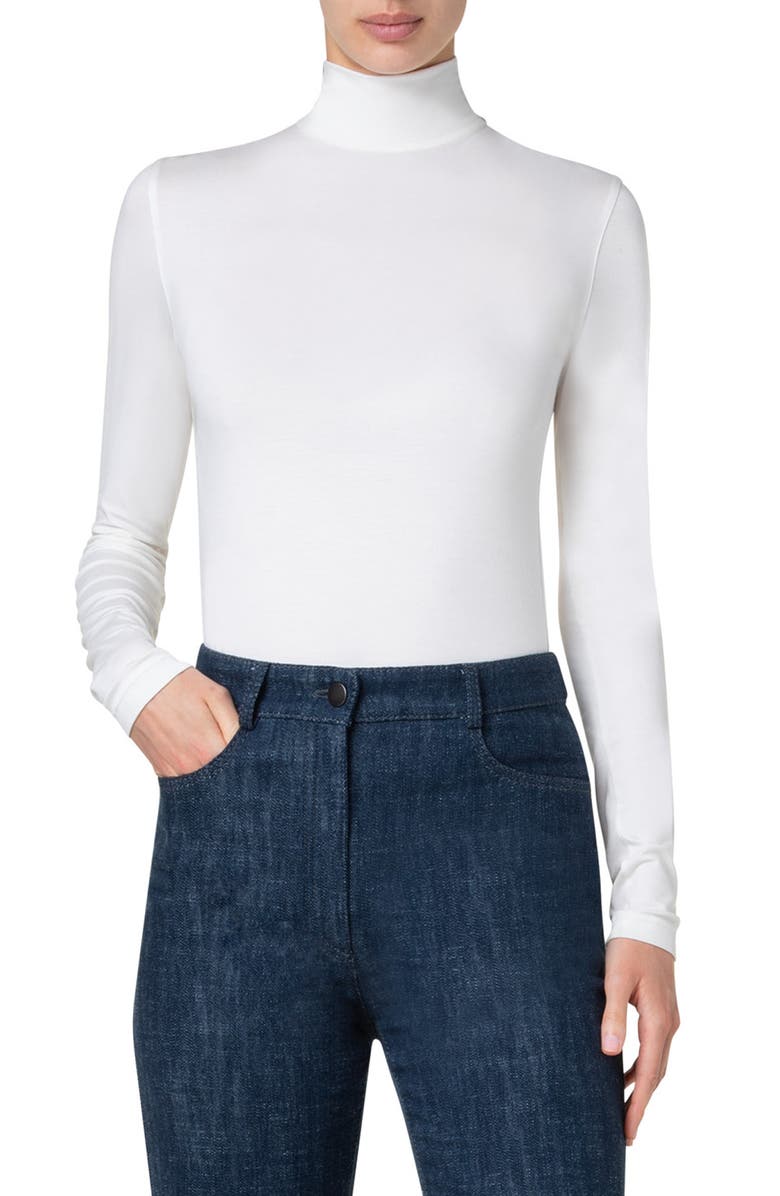 Akris punto Mock Neck Stretch Modal Top, Main, color, 211 Off White