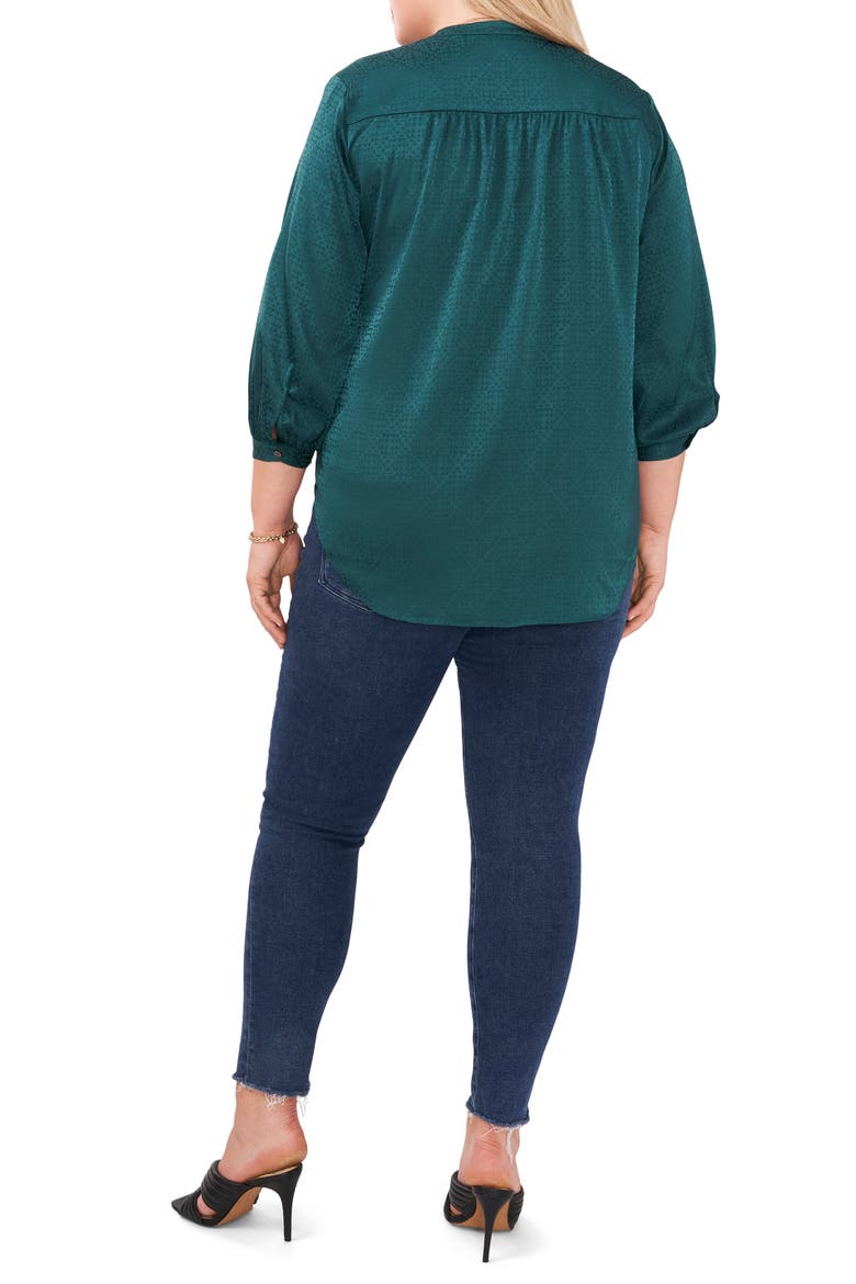 V-Neck Jacquard Blouse, Alternate, color, RICH SPRUCE