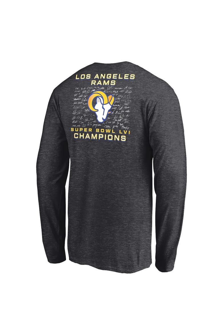 Men's Fanatics Branded Heathered Charcoal Los Angeles Rams Super Bowl LVI Champions Roster Signature Long Sleeve T-Shirt, Alternate, color, Heather Charcoal