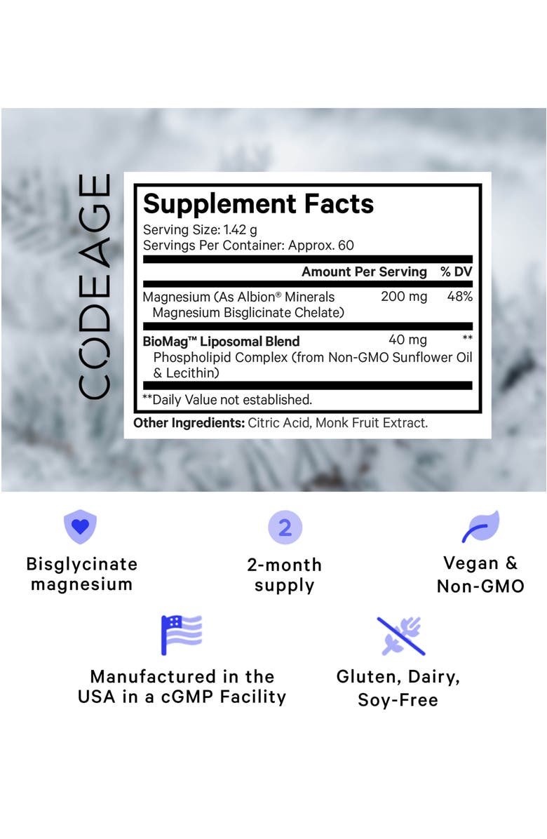 Codeage Magnesium Glycinate Powder Supplement 2-Month Supply, Alternate, color, White