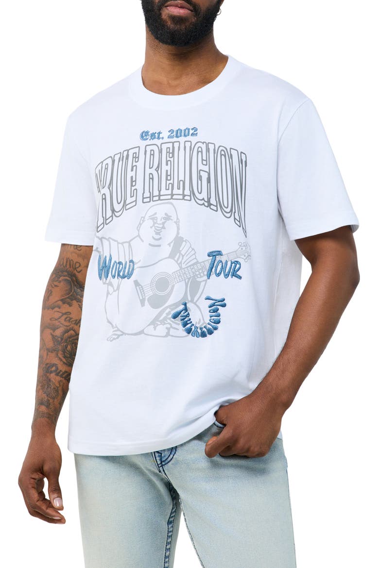 Groovy Buddha Embroidered Cotton Graphic T-Shirt, Main, color, OPTIC WHITE
