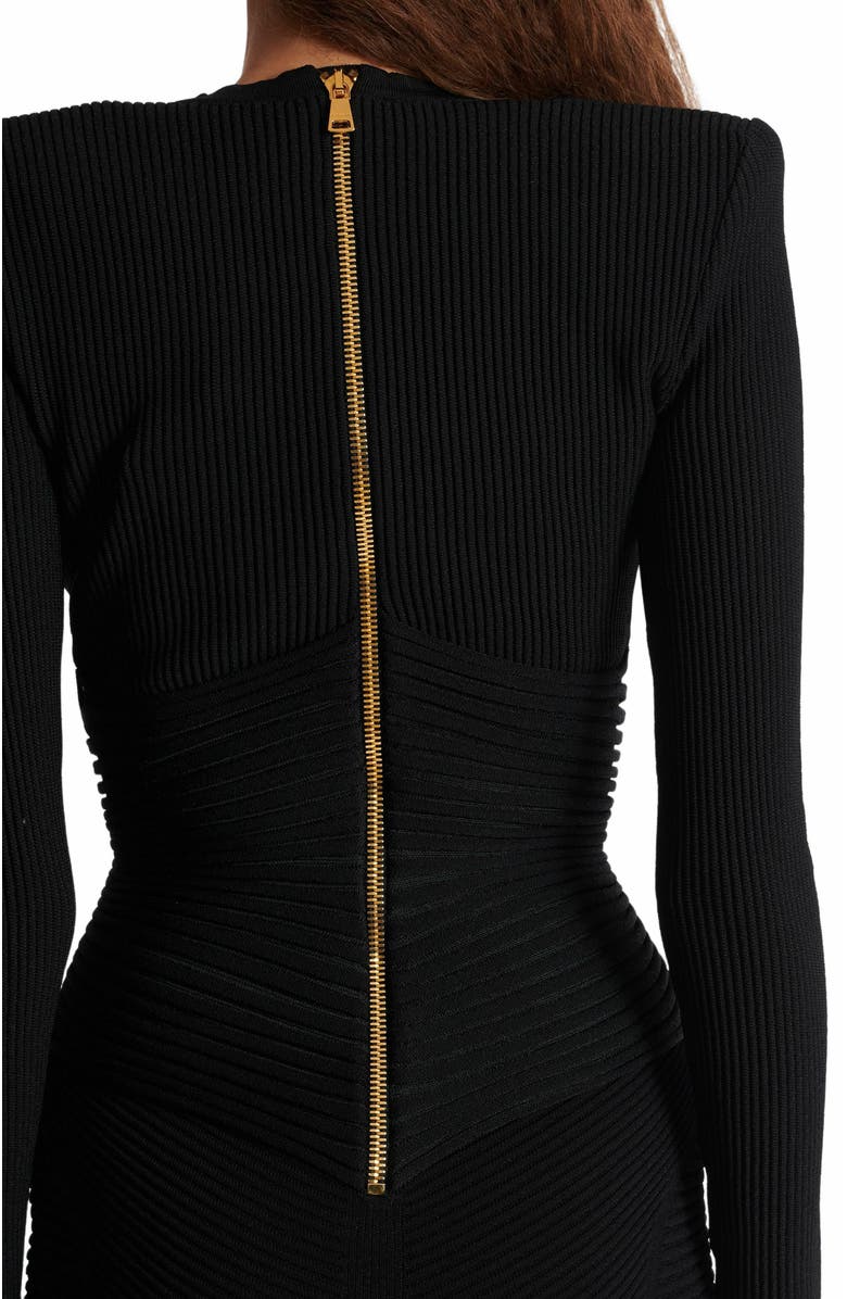 Balmain Short Ribbed Knit Bodycon Dress, Alternate, color, Black