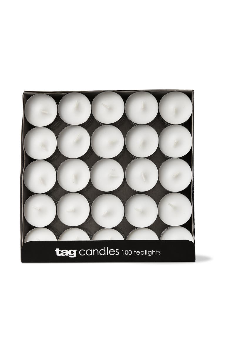 tag Color Studio Unscented White Paraffin Tealight Candles 100, Main, color, White