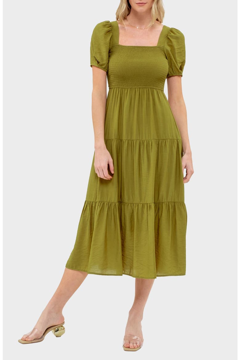 Puff Sleeve Tiered Midi Dress, Main, color, KIWI
