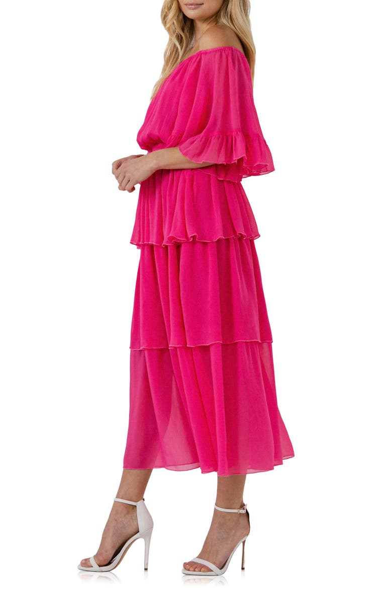 Off the Shoulder Tiered Chiffon Dress, Alternate, color, FUCHSIA
