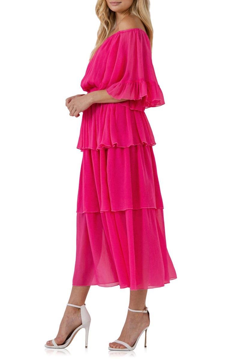 Endless Rose Off the Shoulder Tiered Chiffon Dress, Alternate, color, 