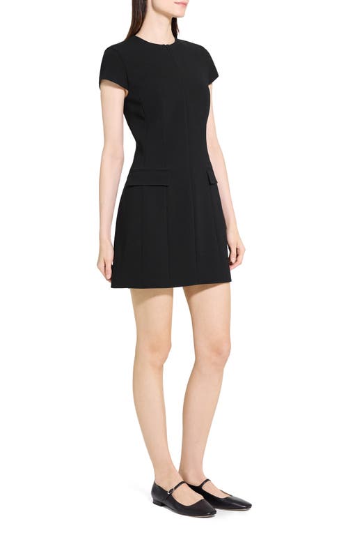 Theory Short Sleeve Front Zip Minidress In Black