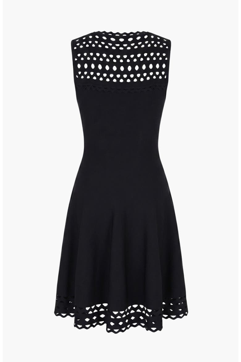 Sleeveless High Neck Eyelet Midi Dress, Alternate, color, Black