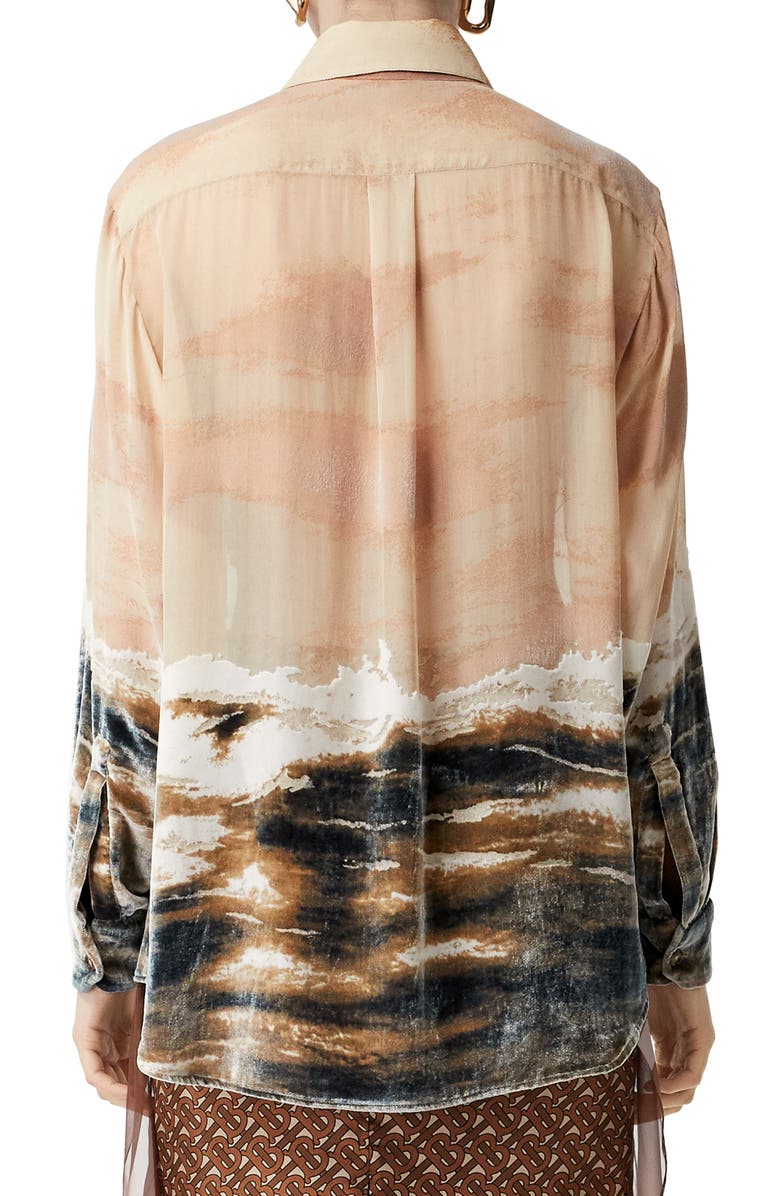 Burberry Print Velvet & Chiffon Shirt, Alternate, color, 