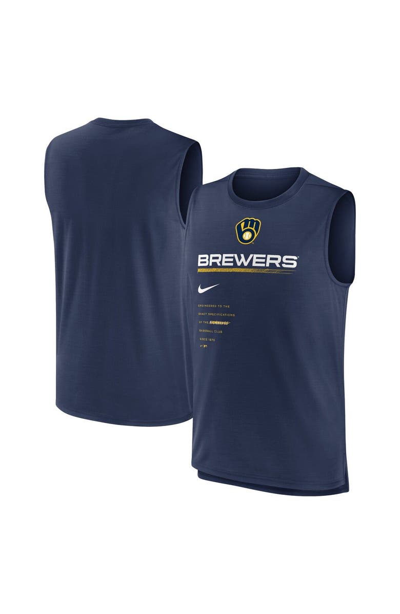 Nike Men's Nike Navy Milwaukee Brewers Exceed Performance Tank Top, Main, color, 